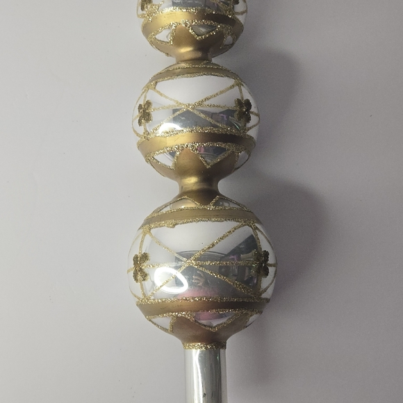 Vintage 12" Glass Tree Topper Finial Decor 4 Bulbs Tiered Silver Gold - Picture 9 of 15